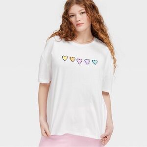 Roller Rabbit x Target Oversized White Tee with Disco Hearts